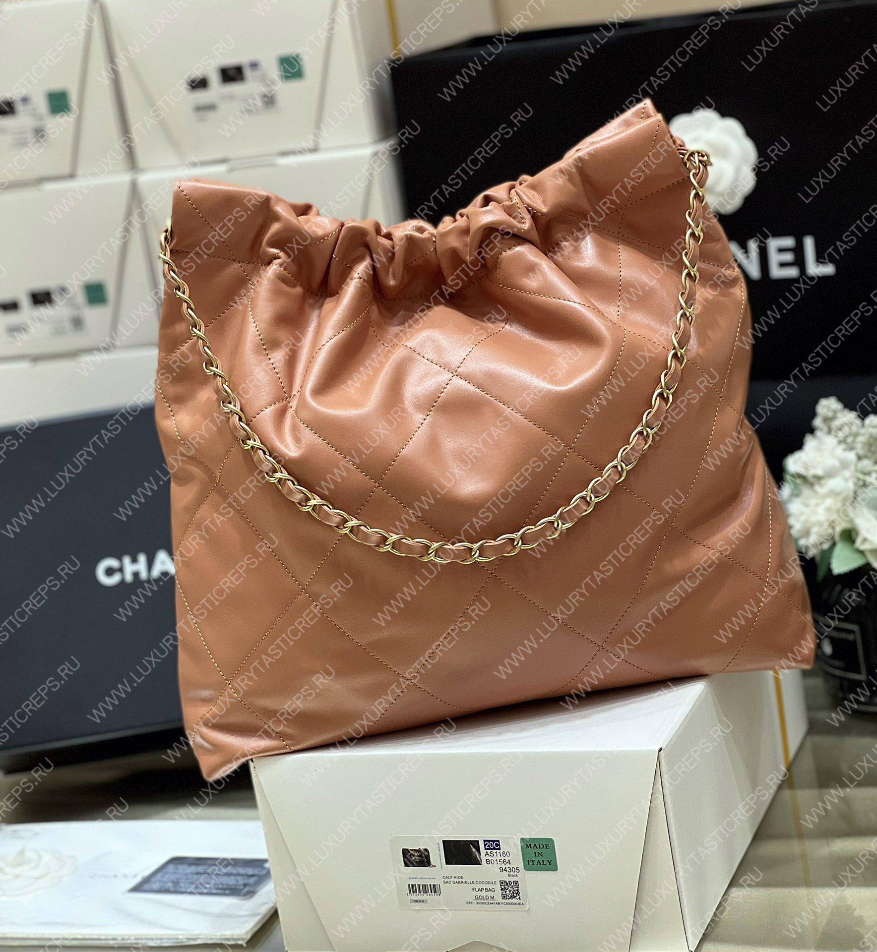 Ch*el 22 handbag brown as3261