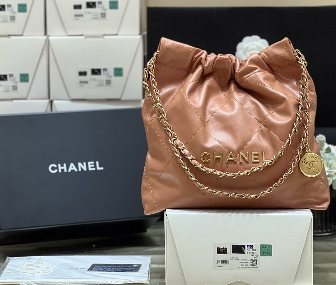 Ch*el 22 handbag brown as3260