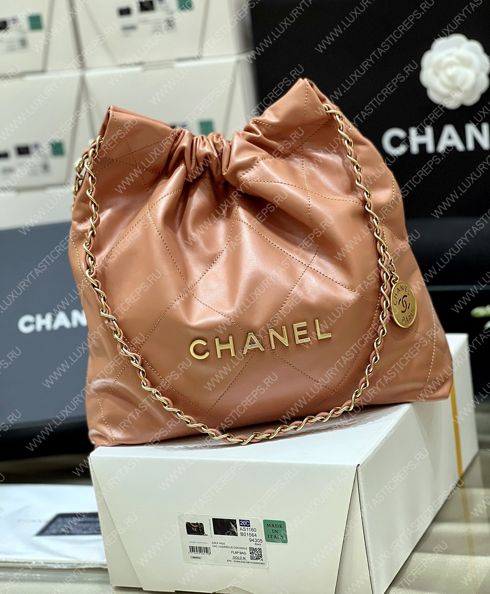 Ch*el 22 handbag brown as3260