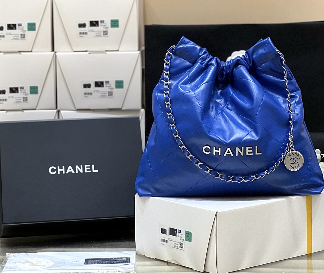 Ch*el 22 handbag blue as3261