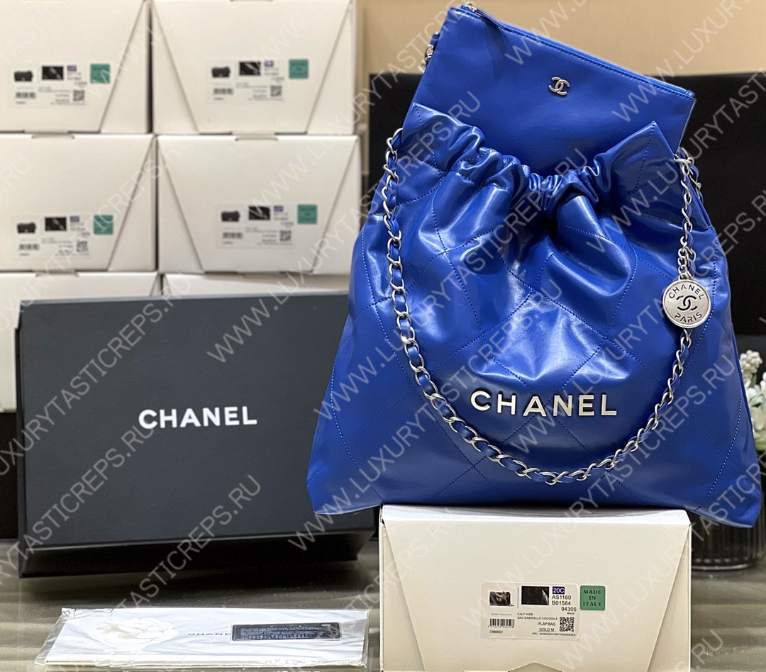 Ch*el 22 handbag blue as3261