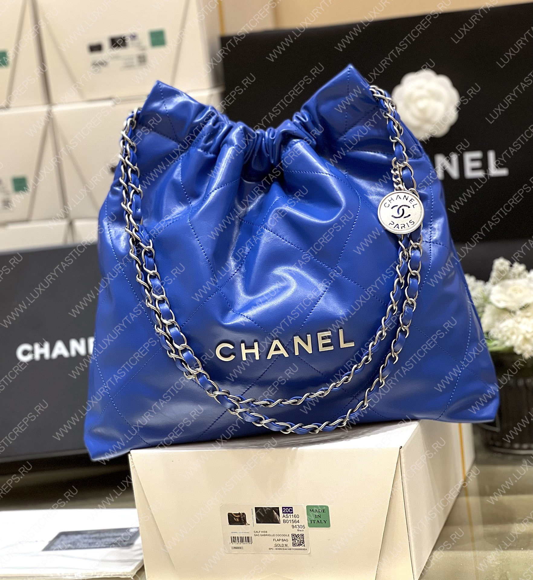 Ch*el 22 handbag blue as3261