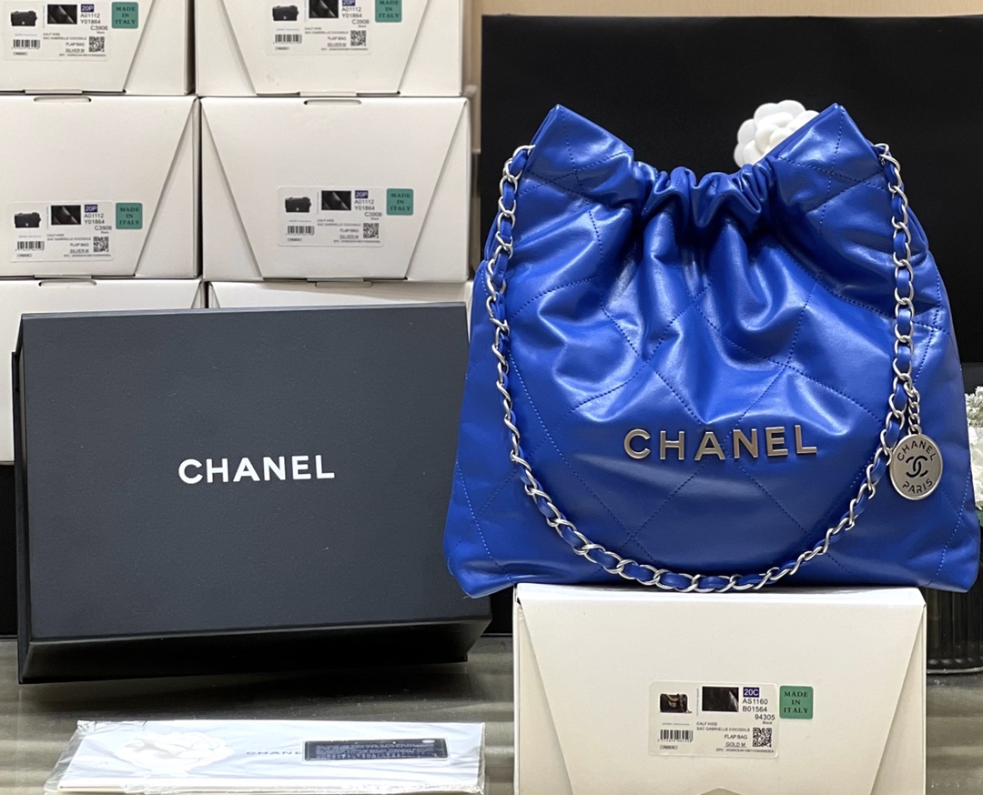 Ch*el 22 handbag blue as3260
