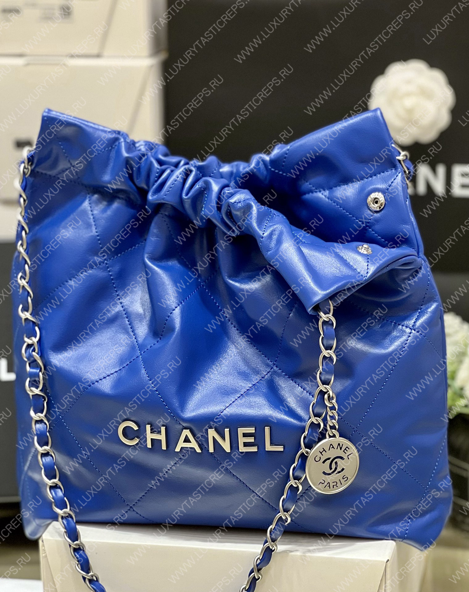 Ch*el 22 handbag blue as3260