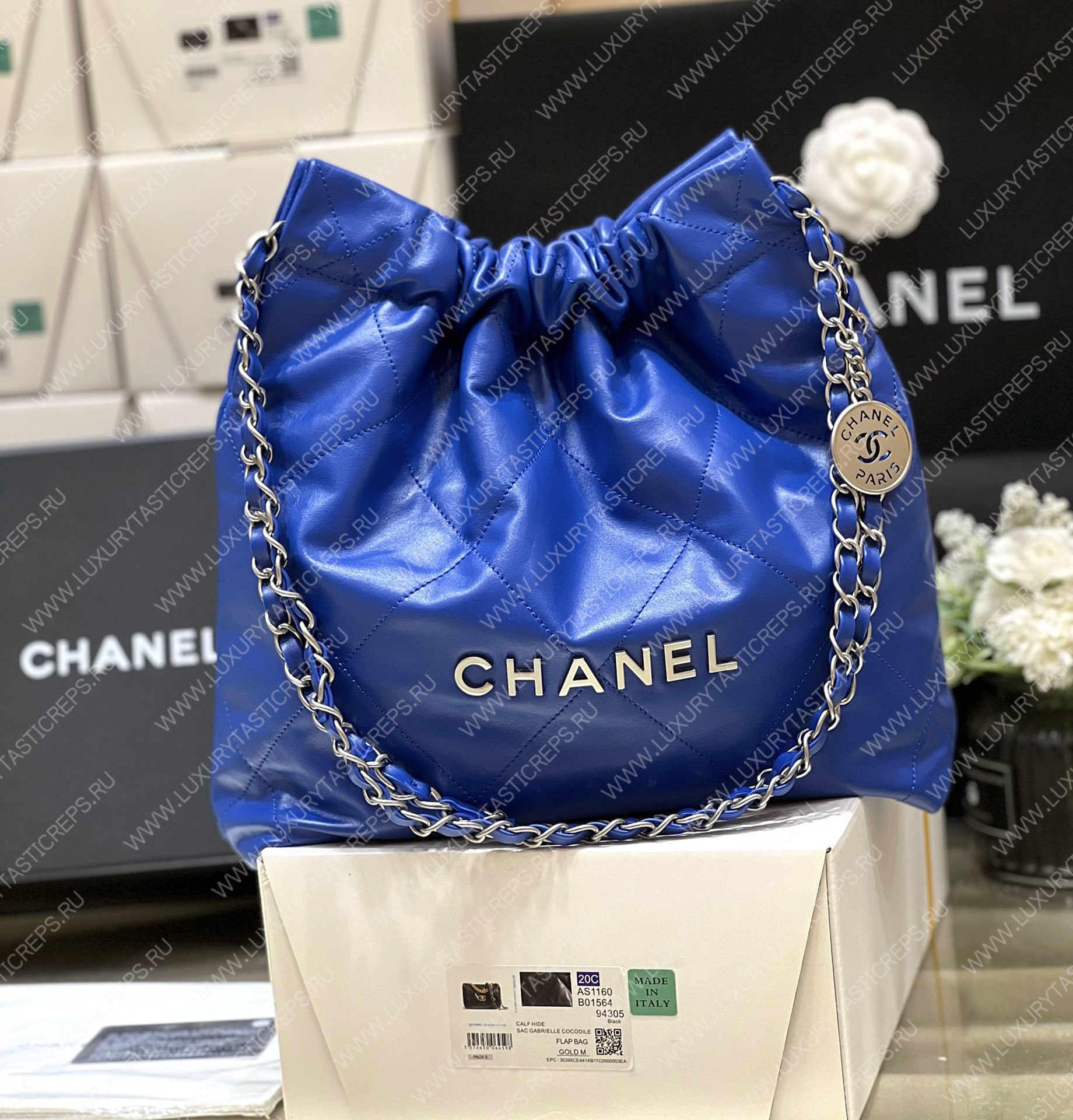 Ch*el 22 handbag blue as3260