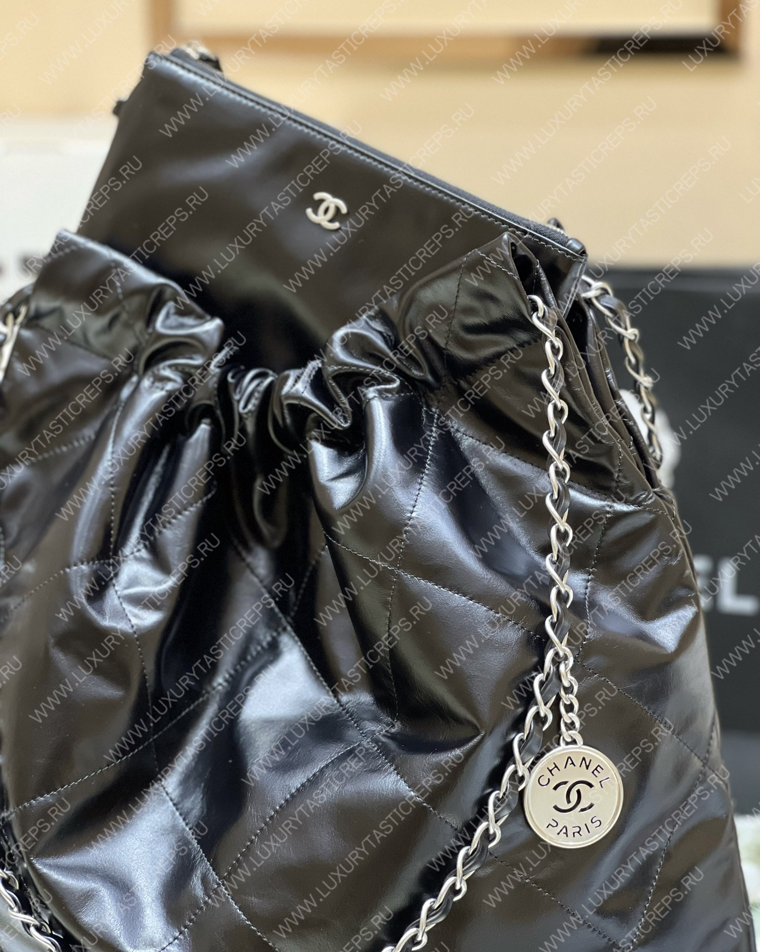 Ch*el 22 large shopping bag black as3262