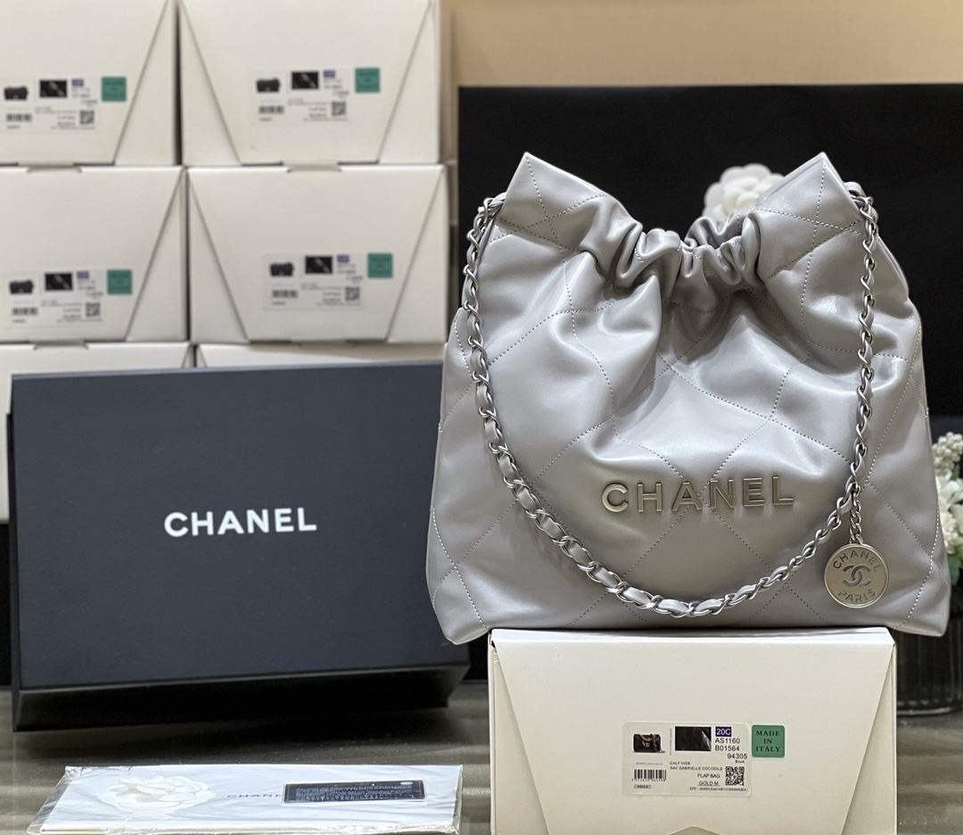 Ch*el 22 handbag grey as3260