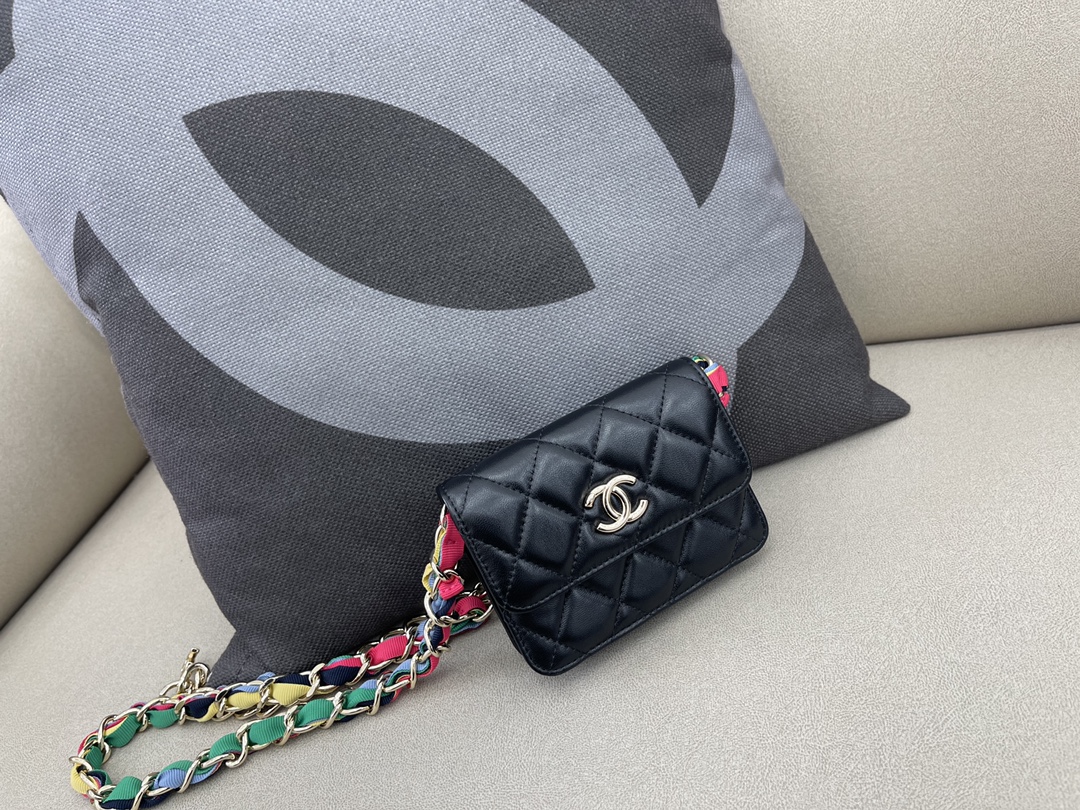 Ch*el ribbon belt bag black ap2054
