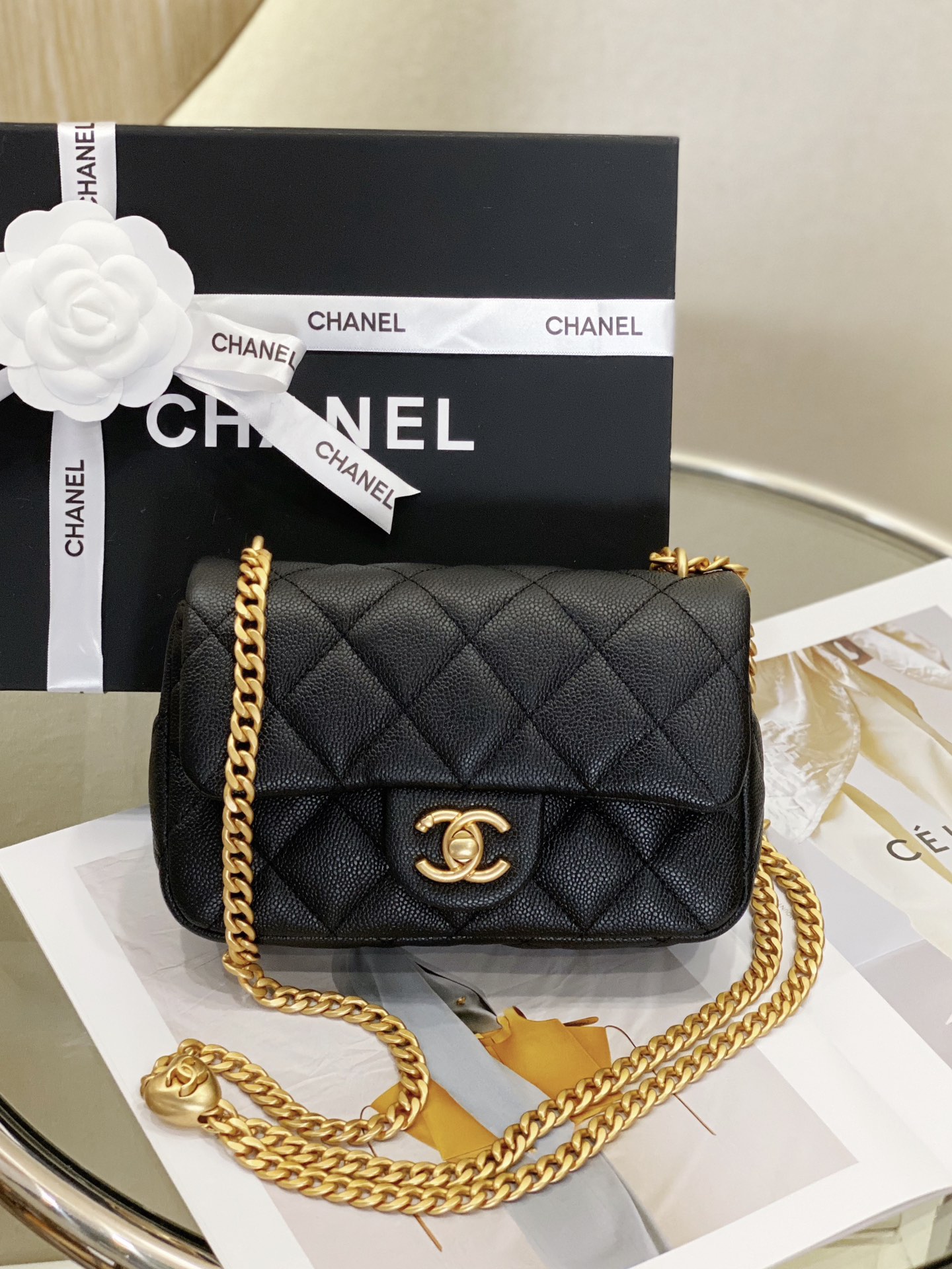 Ch*el mini flap bag black as3757