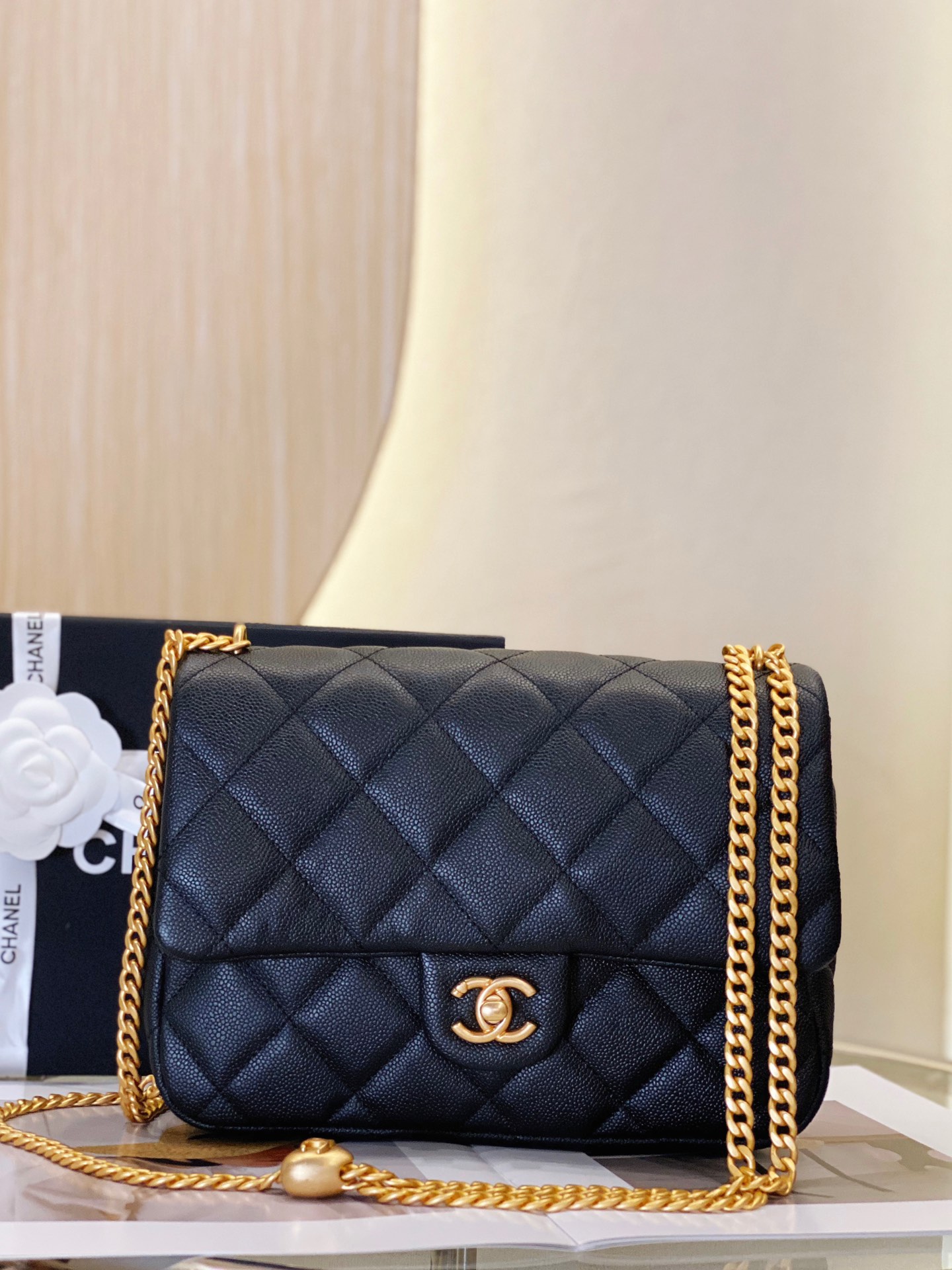 Ch*el mini flap bag navy blue as3757