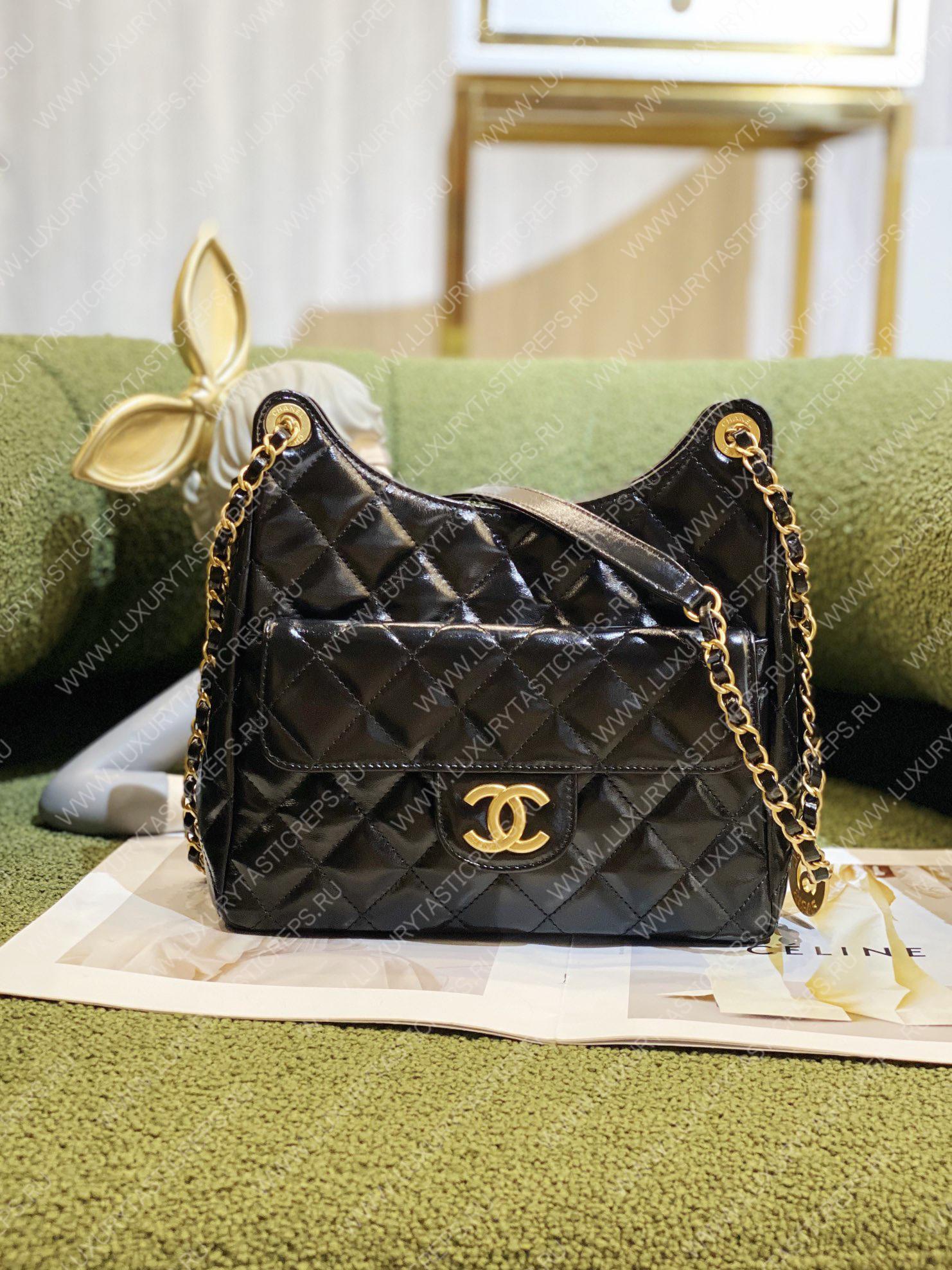 Ch*el hobo handbag black as3710
