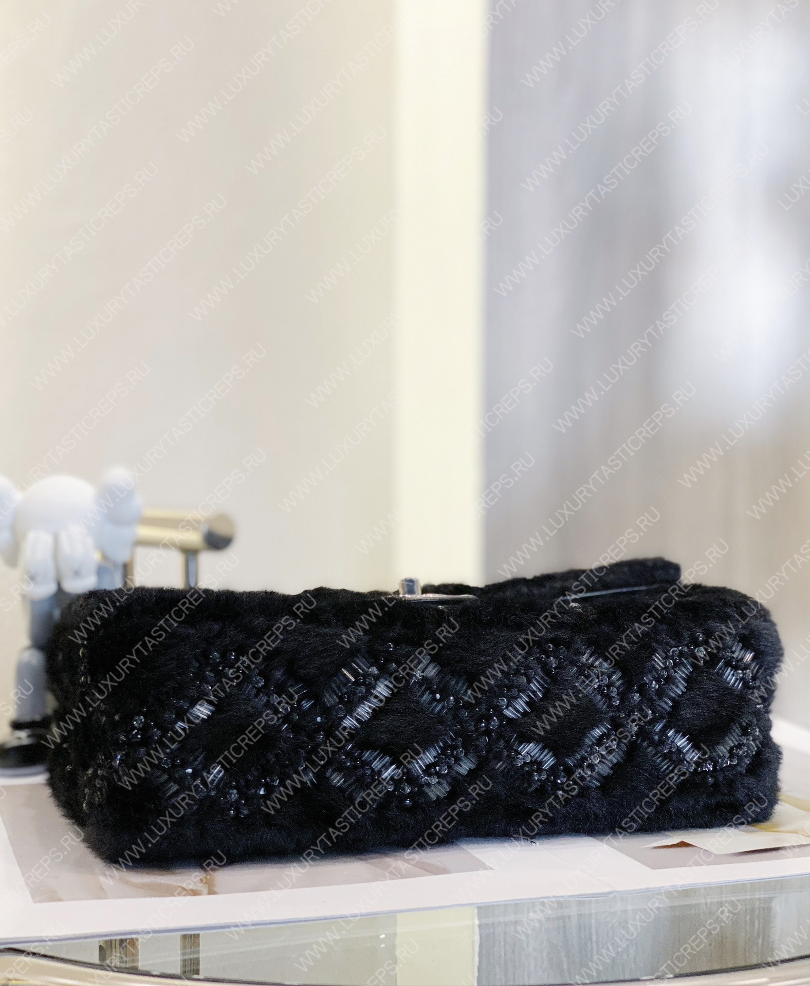 Ch*el classic pearl embellished handbag black a01112