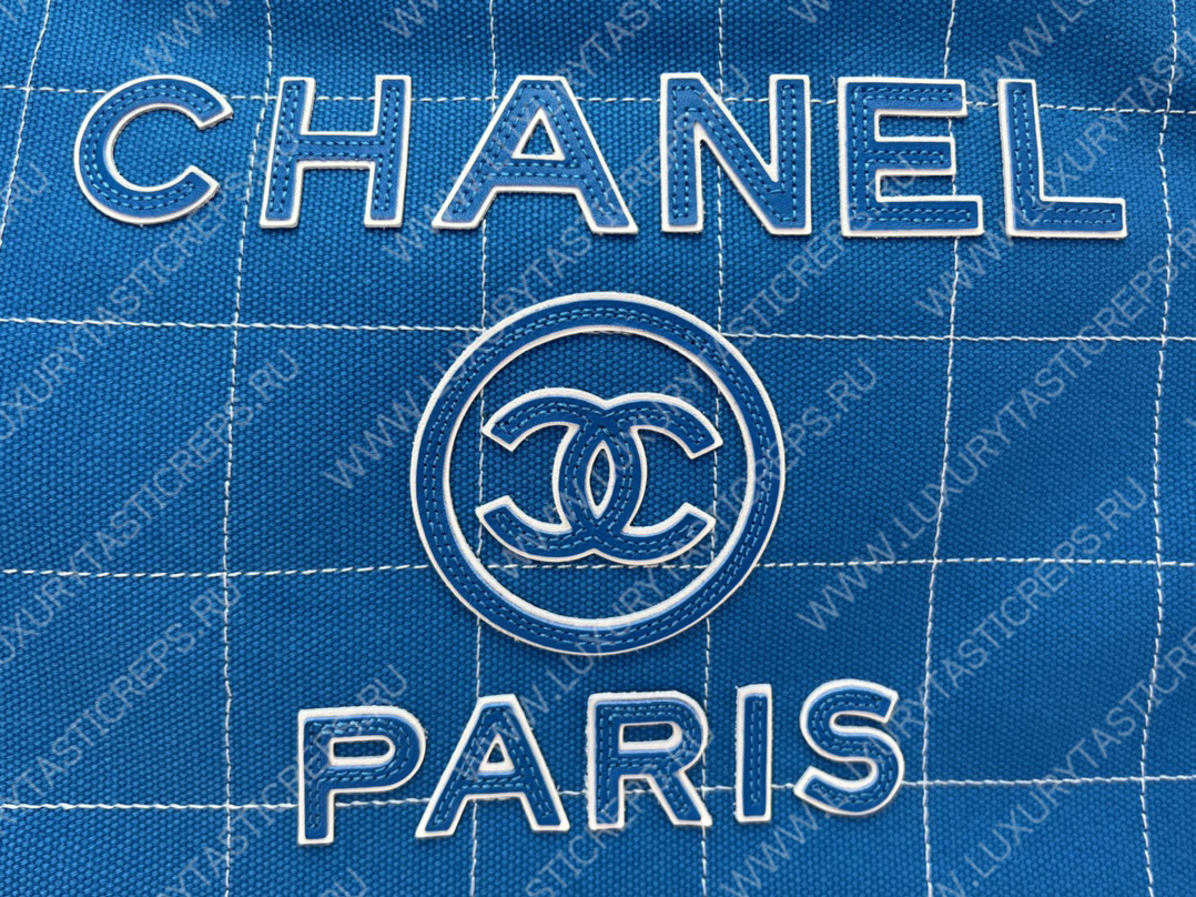 Ch*el maxi shopping bag blue & white a93786