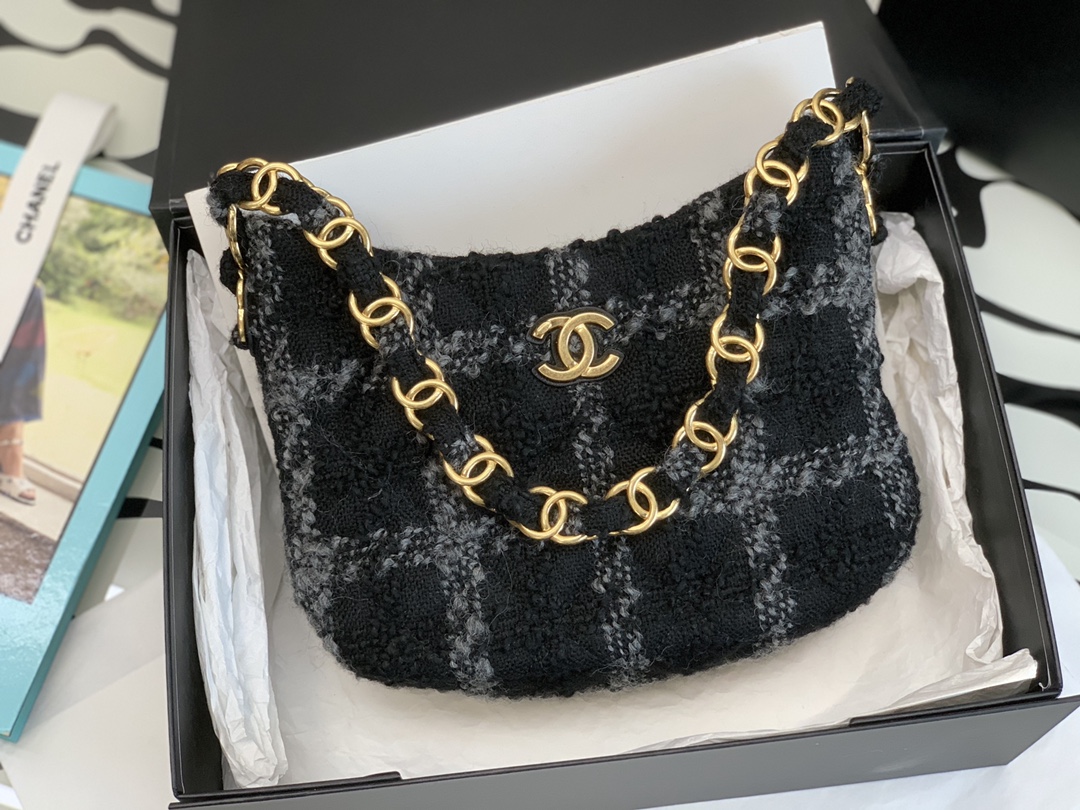 Ch*el maxi small hobo bag black & gray as3564