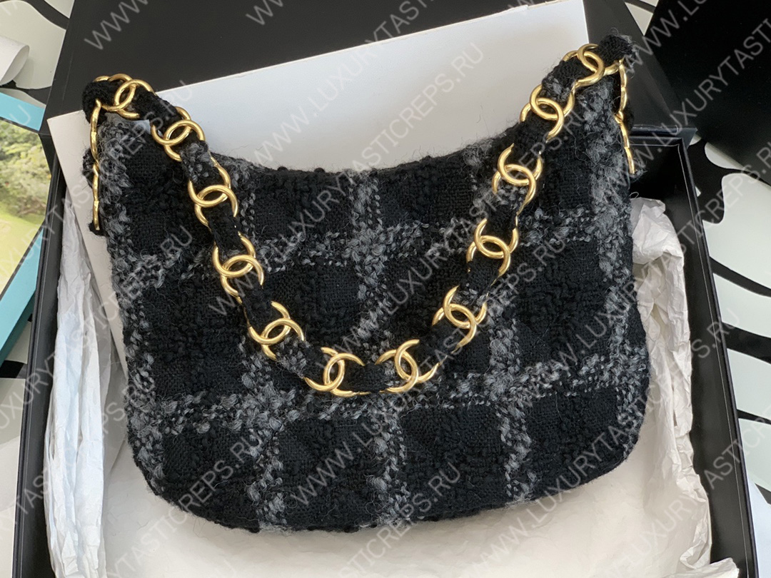 Ch*el maxi small hobo bag black & gray as3564