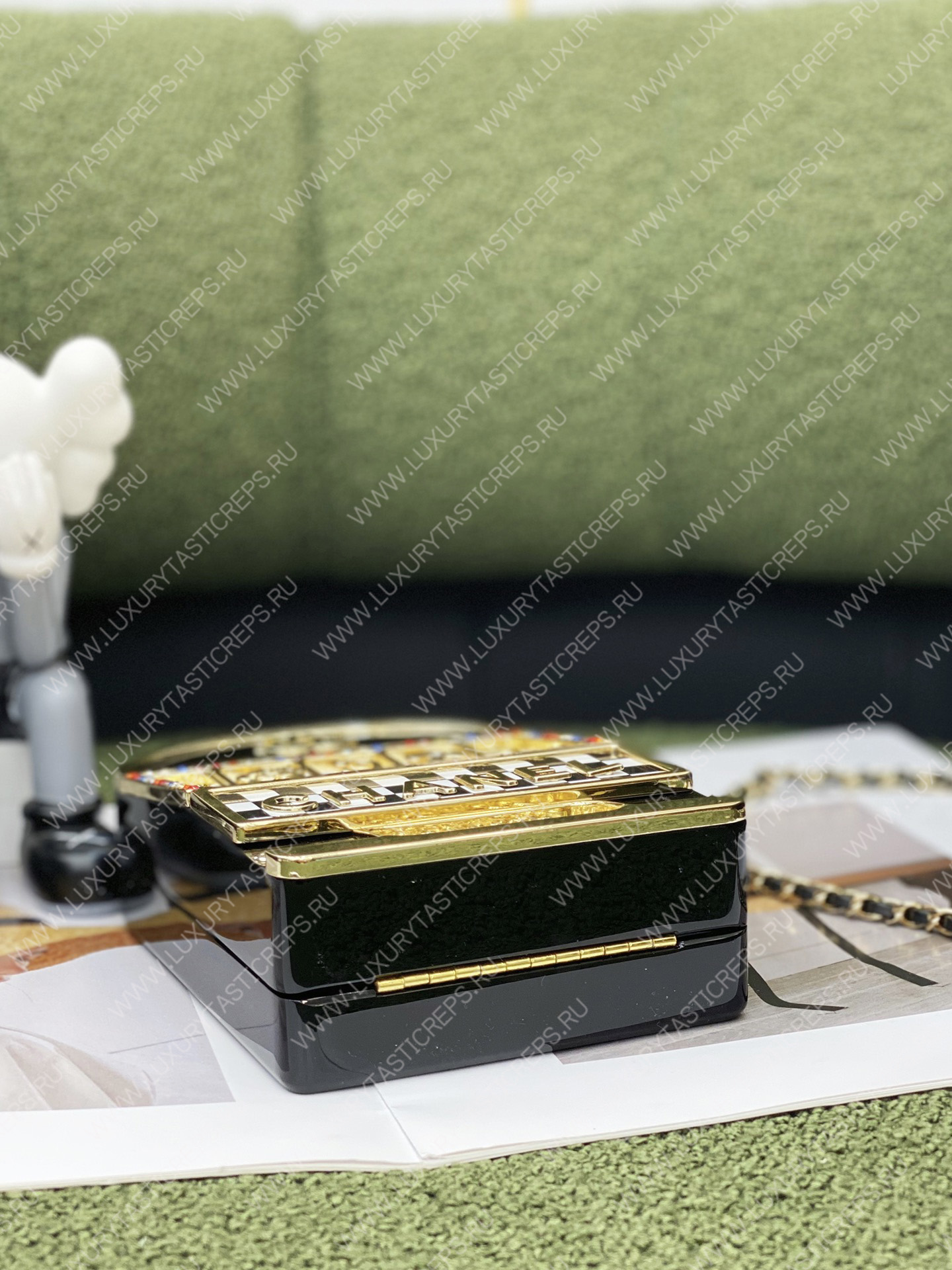 Ch*el slot machine minaudiere bag black gold white & red as3715