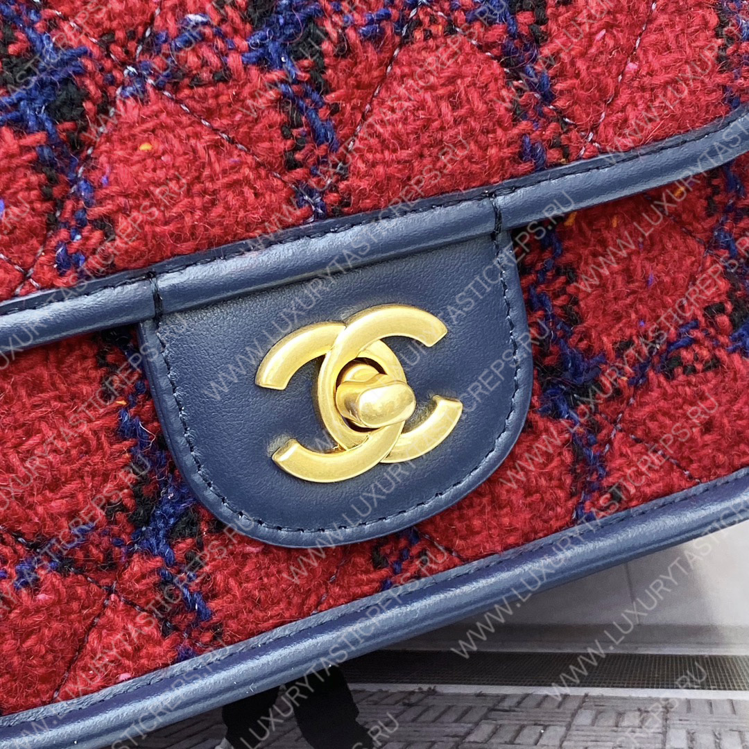 Ch*el mini flap bag with top handle red, navy blue & multicolor as3653