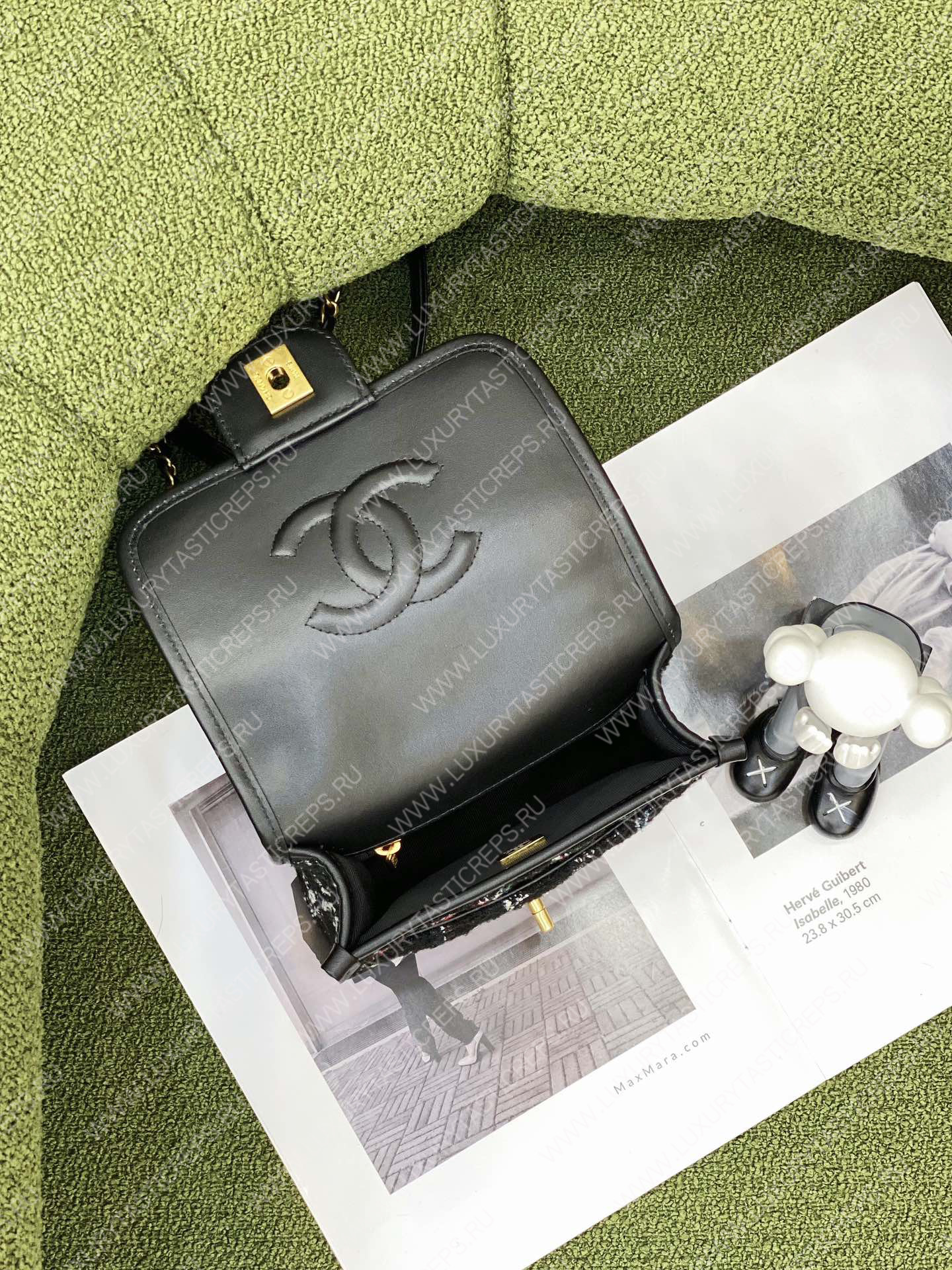 Ch*el mini flap bag with top handle  black as3653
