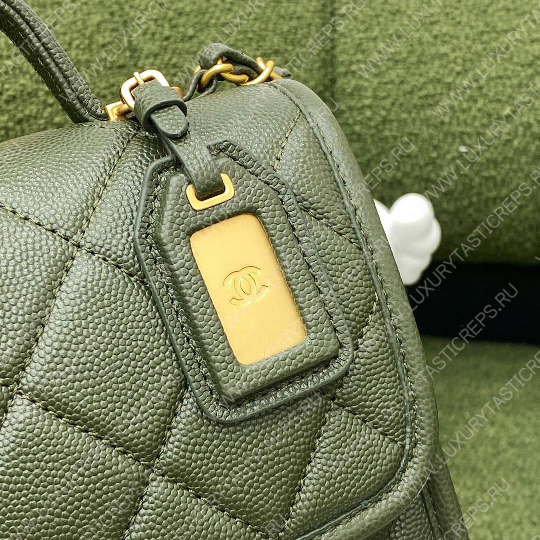 Ch*el mini flap bag with top handle green as3653