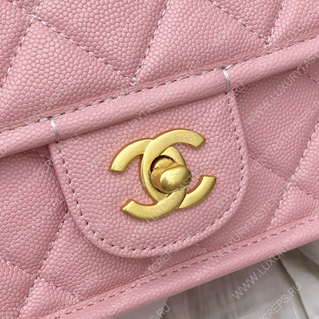 Ch*el mini flap bag with top handle pink as3653