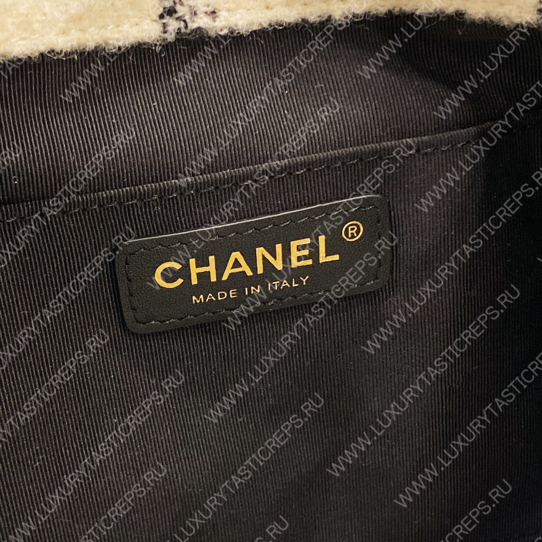 Ch*el backpack wool tweeted white & grey as3615