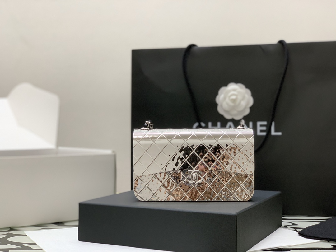 Ch*el small evening bag silver as2514