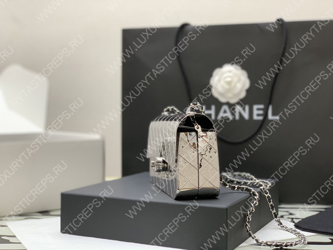 Ch*el small evening bag silver as2514