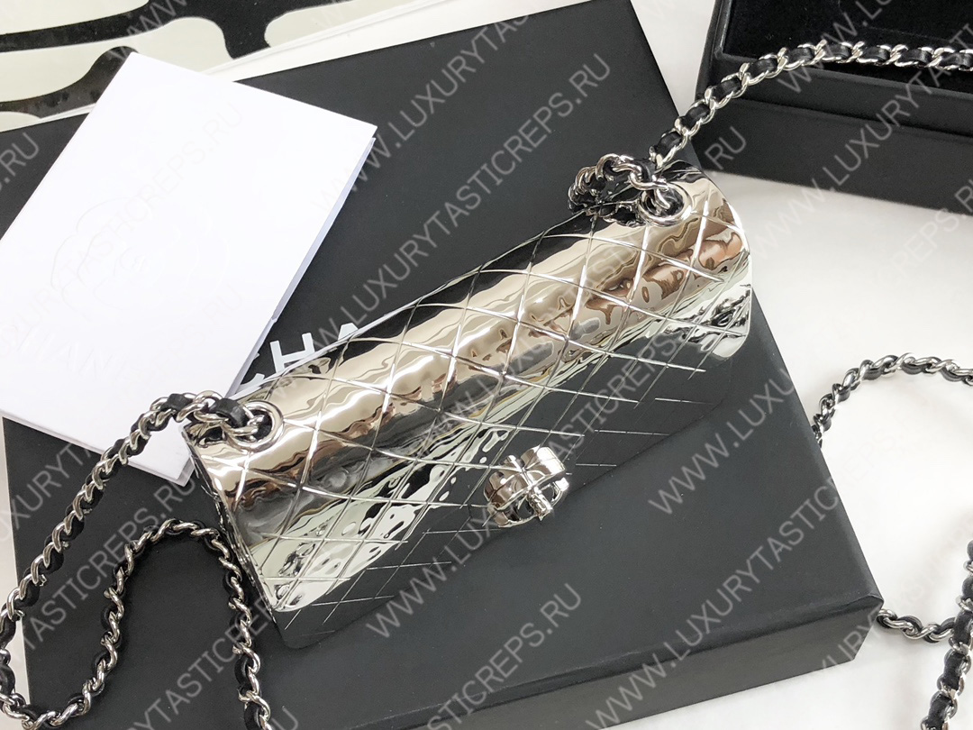 Ch*el small evening bag silver as2514