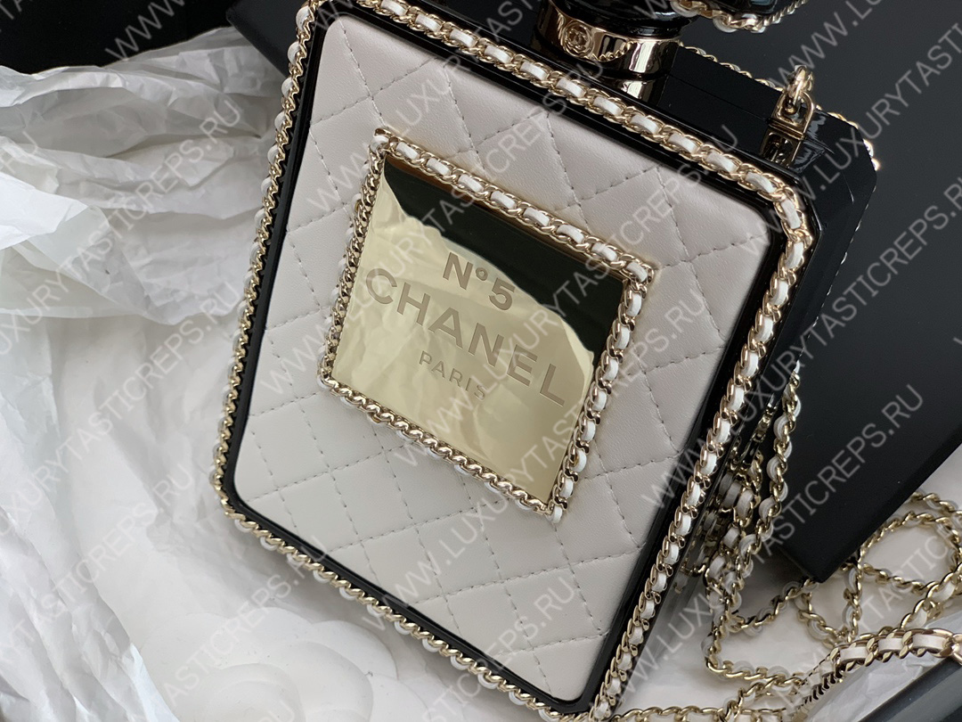 Ch*el evening clutch perfume bottle bag metal white as3246