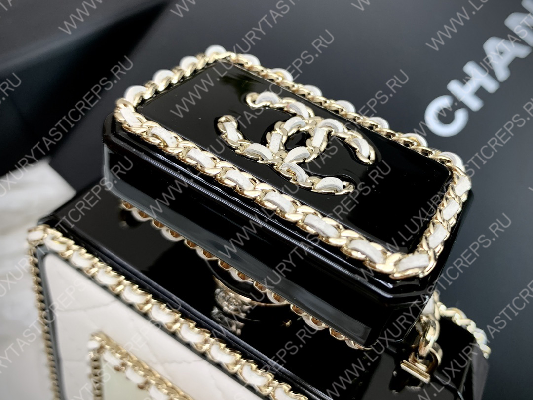Ch*el evening clutch perfume bottle bag metal white as3246