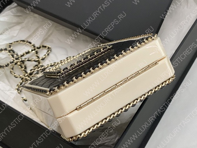 Ch*el evening clutch perfume bottle bag metal black as3246