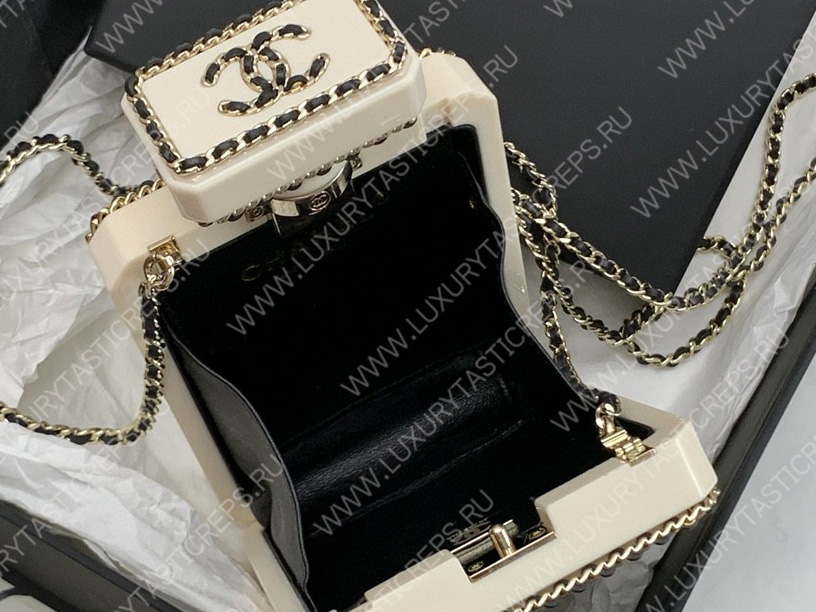 Ch*el evening clutch perfume bottle bag metal black as3246