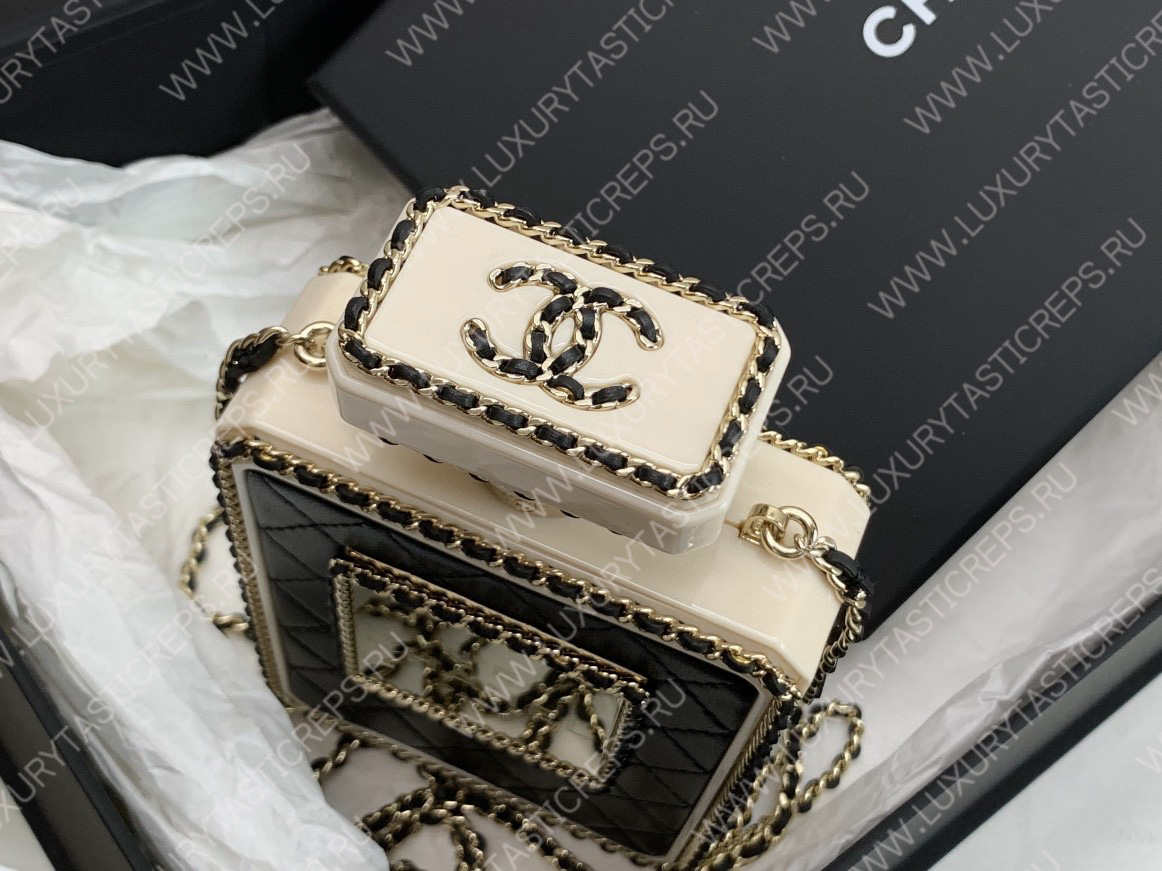 Ch*el evening clutch perfume bottle bag metal black as3246