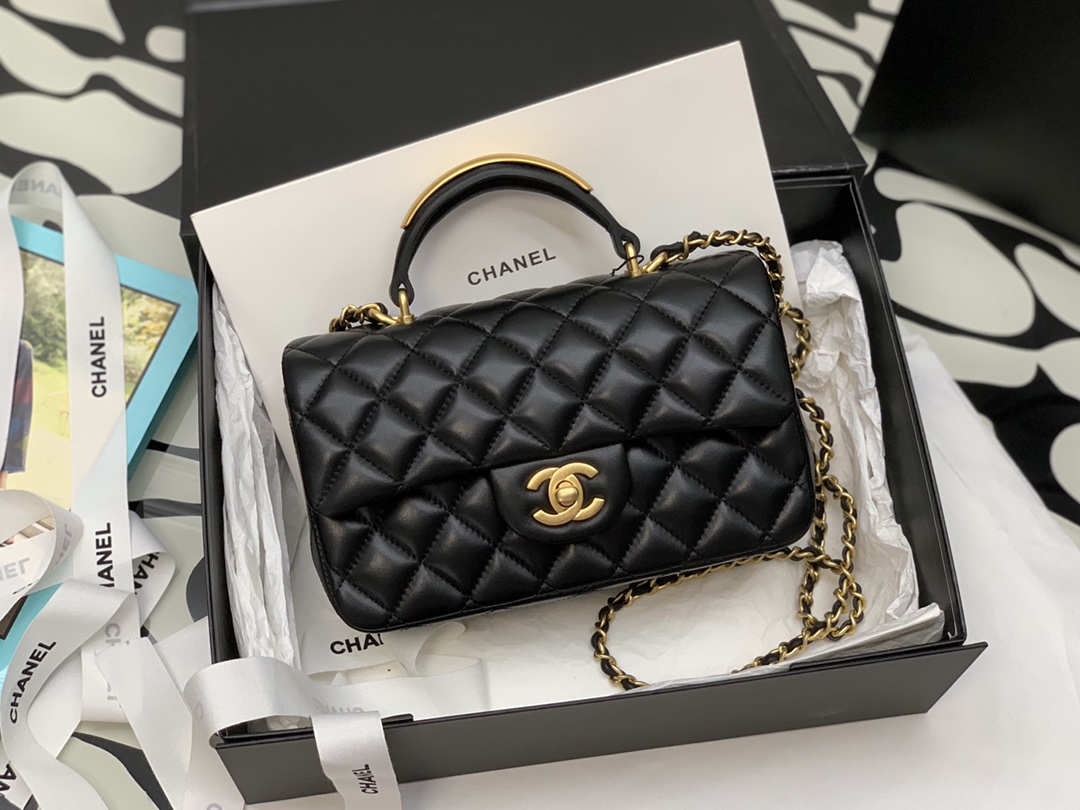 Ch*el mini flap bag with top handle black as2431