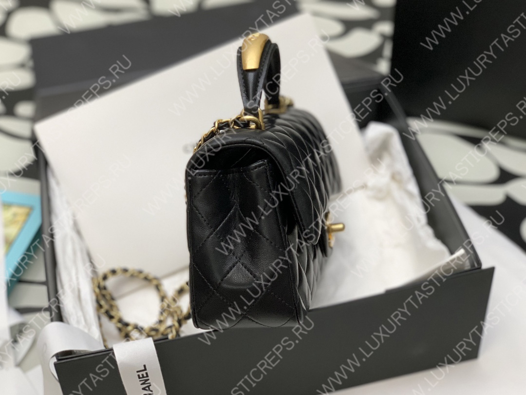 Ch*el mini flap bag with top handle black as2431