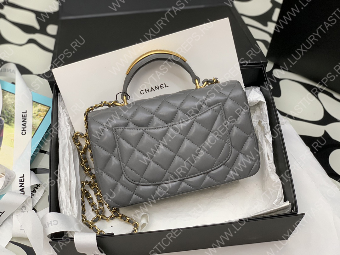Ch*el mini flap bag with top handle grey as2431