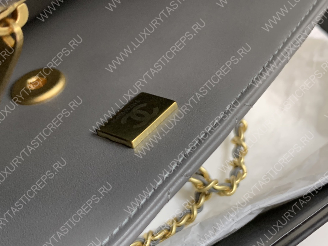 Ch*el mini flap bag with top handle grey as2431