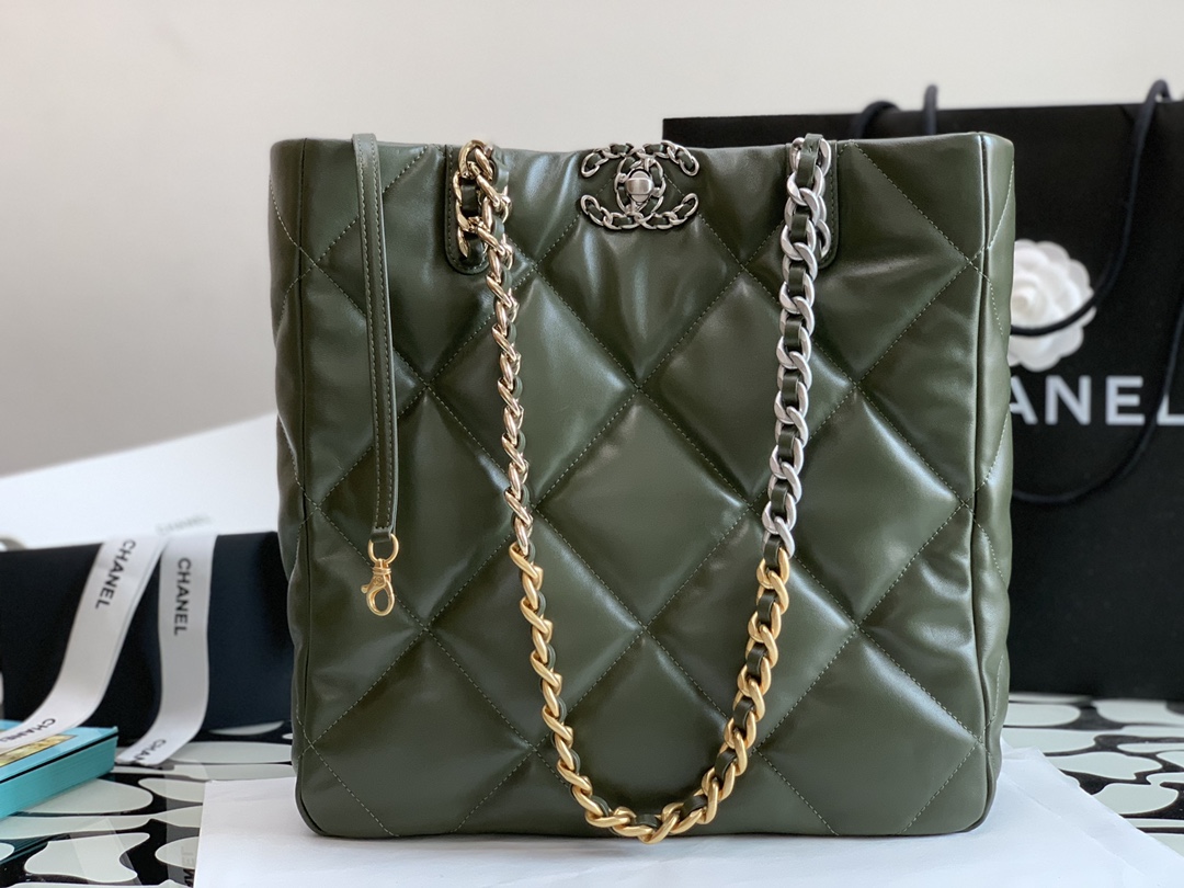 Ch*el 19 icon shopping bag green as3519