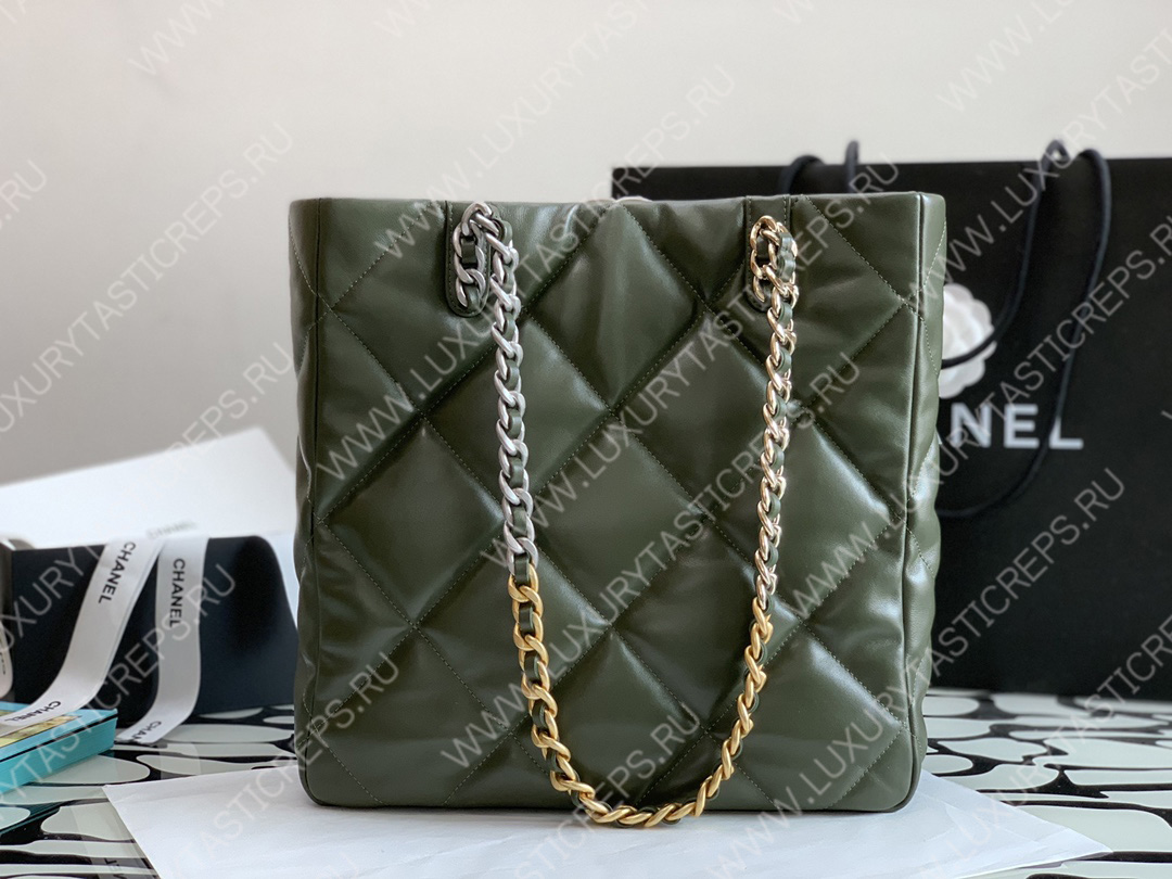 Ch*el 19 icon shopping bag green as3519