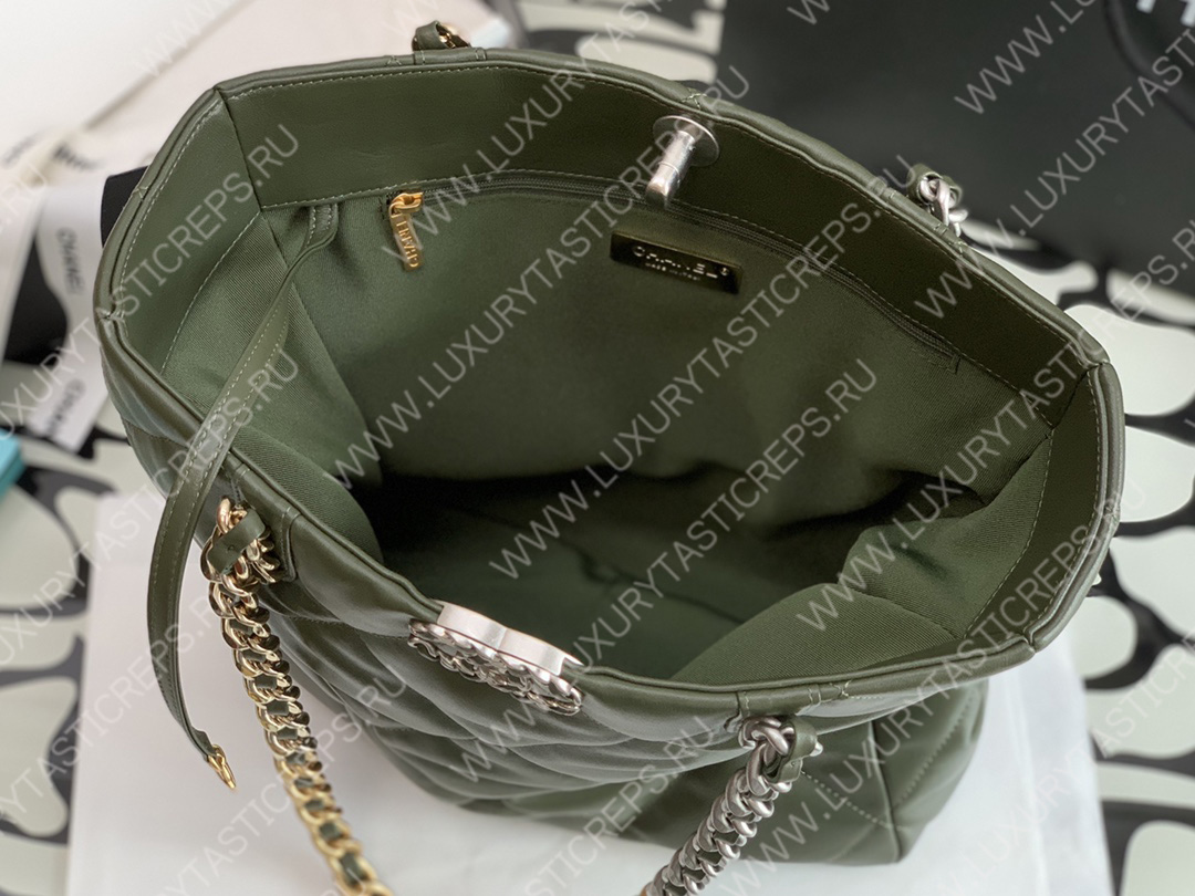 Ch*el 19 icon shopping bag green as3519