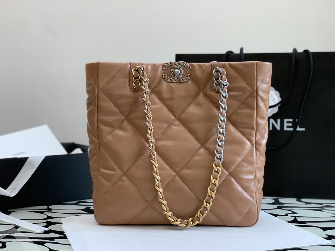 Ch*el 19 icon shopping bag brown as3519