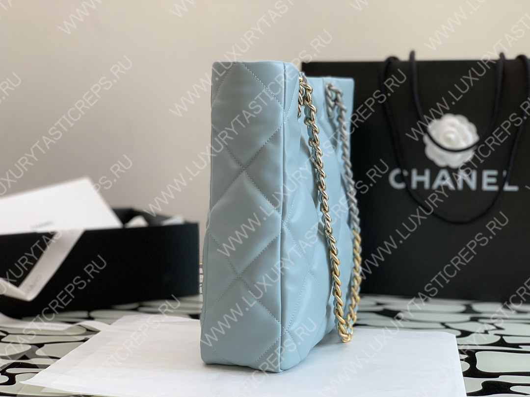 Ch*el 19 icon shopping bag light blue as3519