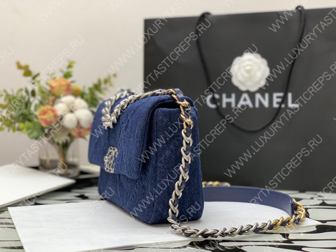 Ch*el 19 handbag dark blue as1160