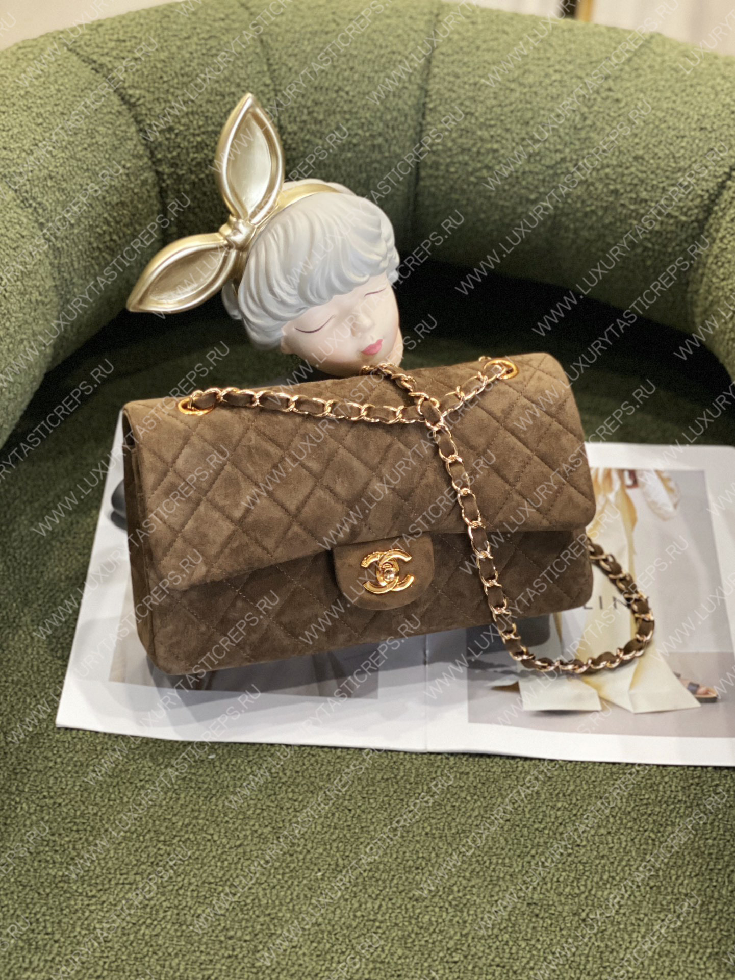 Ch*el large classic handbag brown a58600