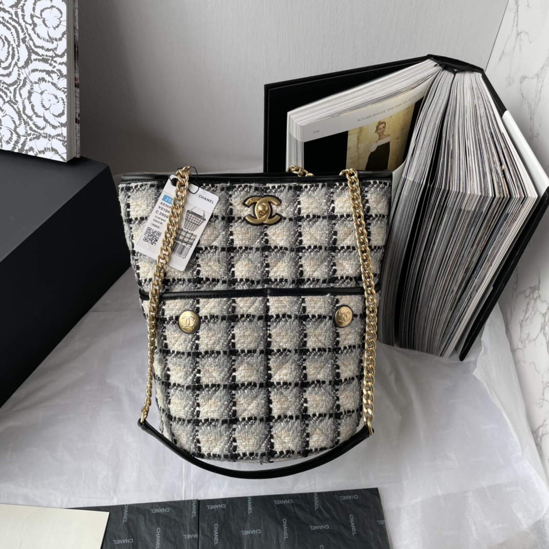 Ch*el hobo tote bag ecru, gray, beige and black as3598
