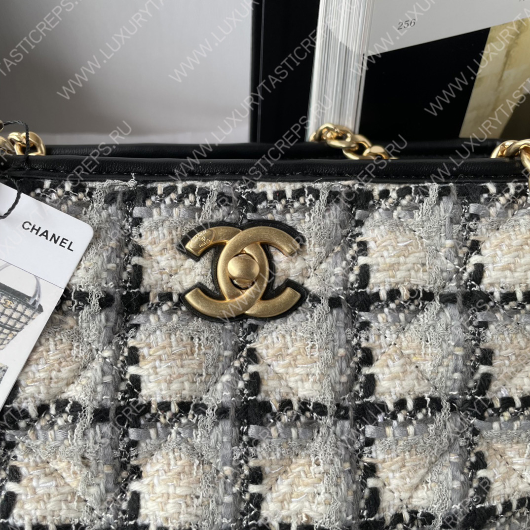 Ch*el hobo tote bag ecru, gray, beige and black as3598