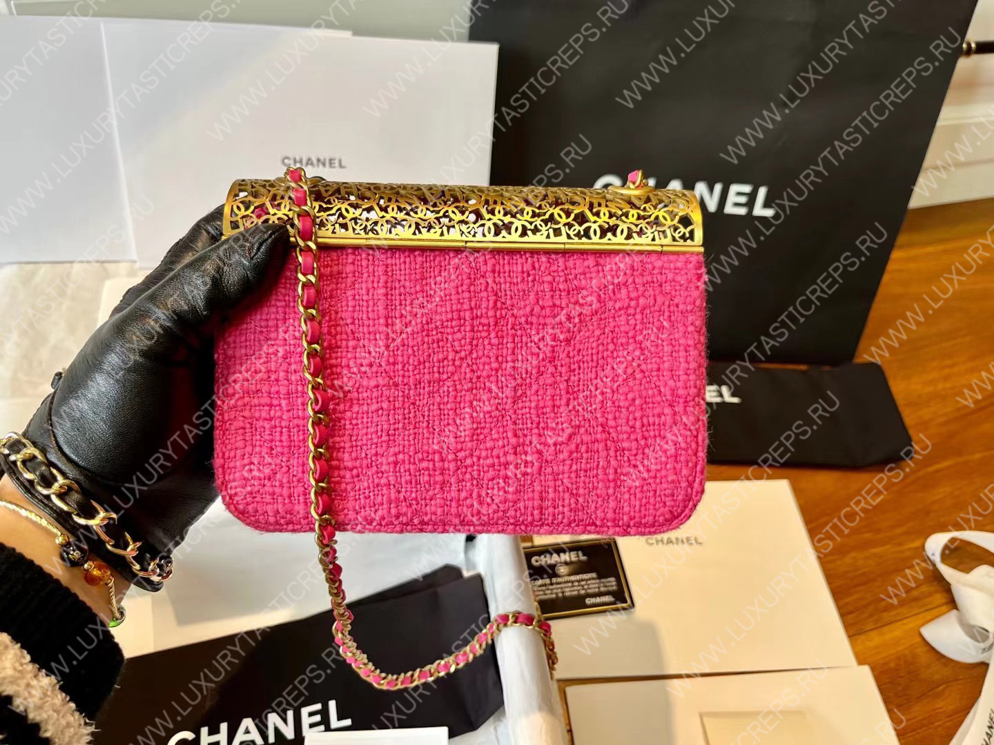 Ch*el mini evening bag pink as3526