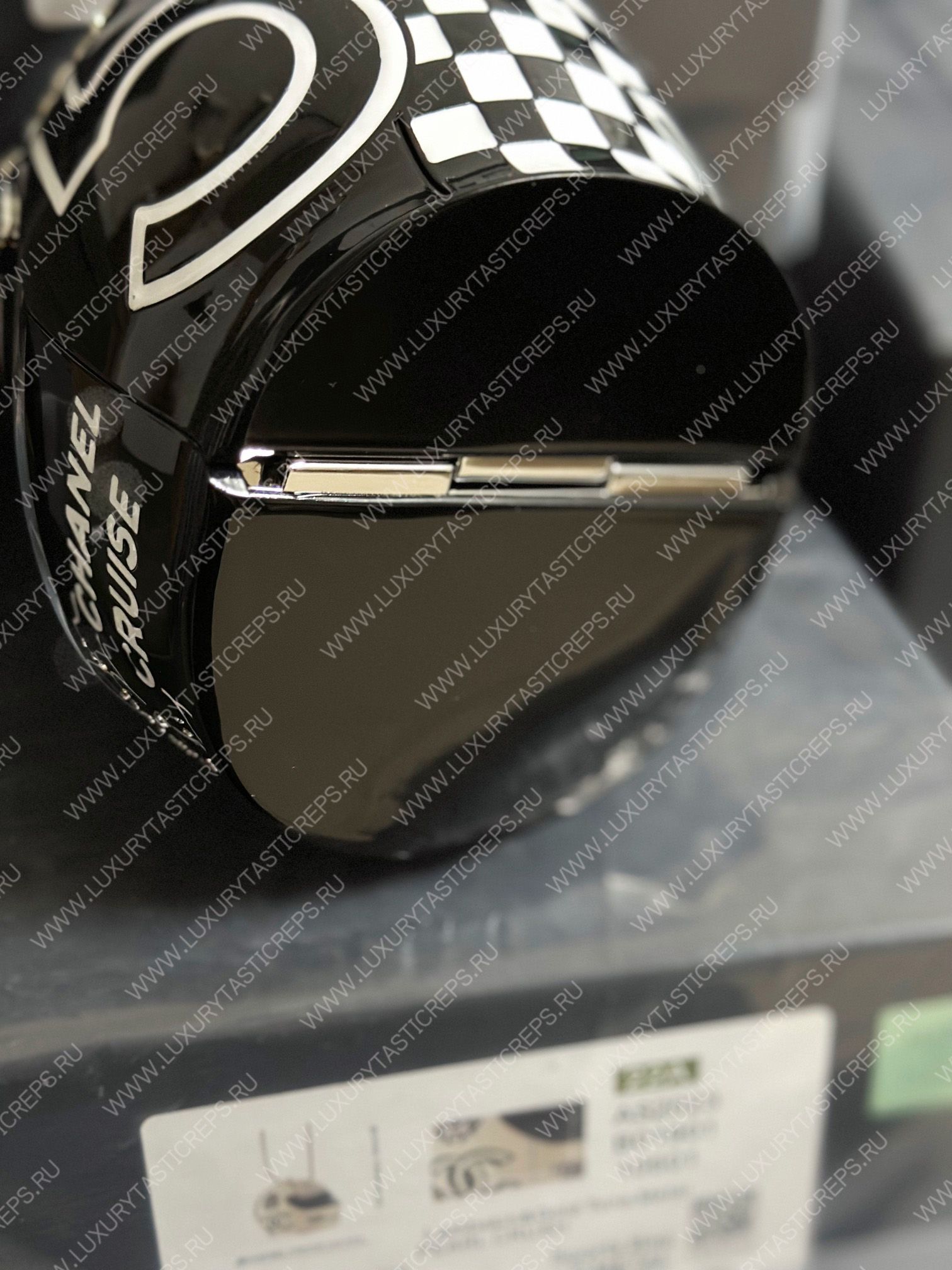 Ch*el helmet minaudiere black & white as3774