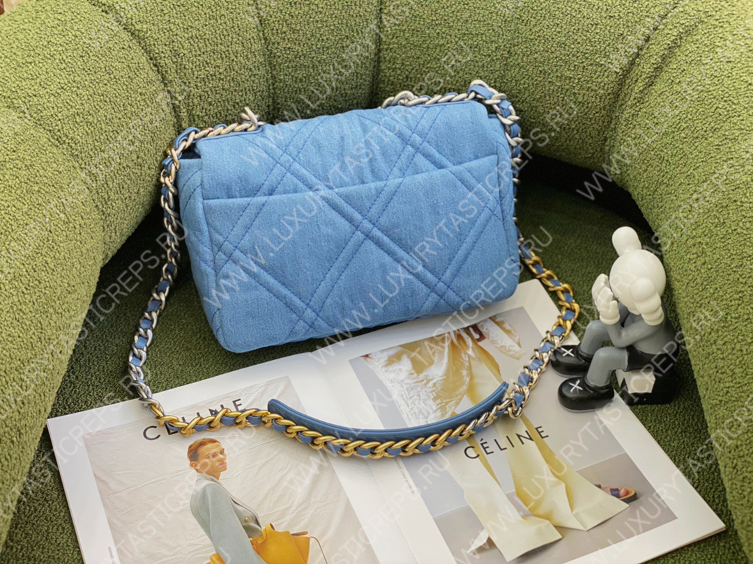 Ch*el 19 denim hand bag blue as1161