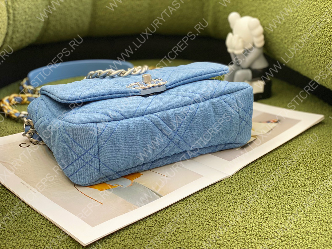 Ch*el 19 denim hand bag blue as1161